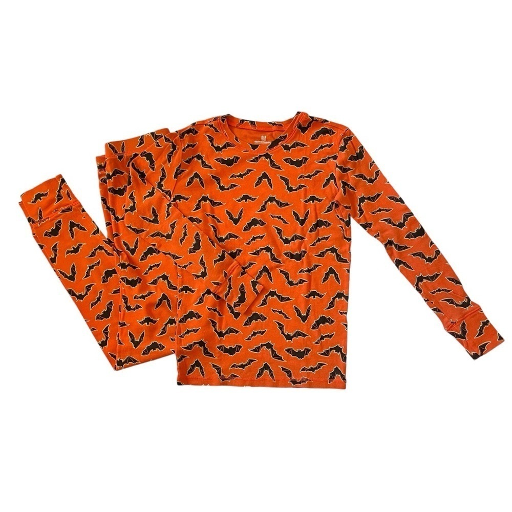 GAP Kids organic cotton orange Halloween pajamas with black bat print